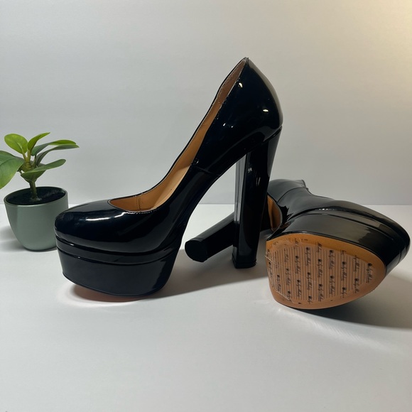 Onlymaker platform Pumps Round Toe Slip on Block Chunky Heels Party Black 9.5 - Picture 6 of 11